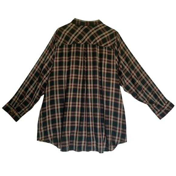CJ Banks NWT Dark Green/Burgundy Plaid Button Up - Picture 3 of 10